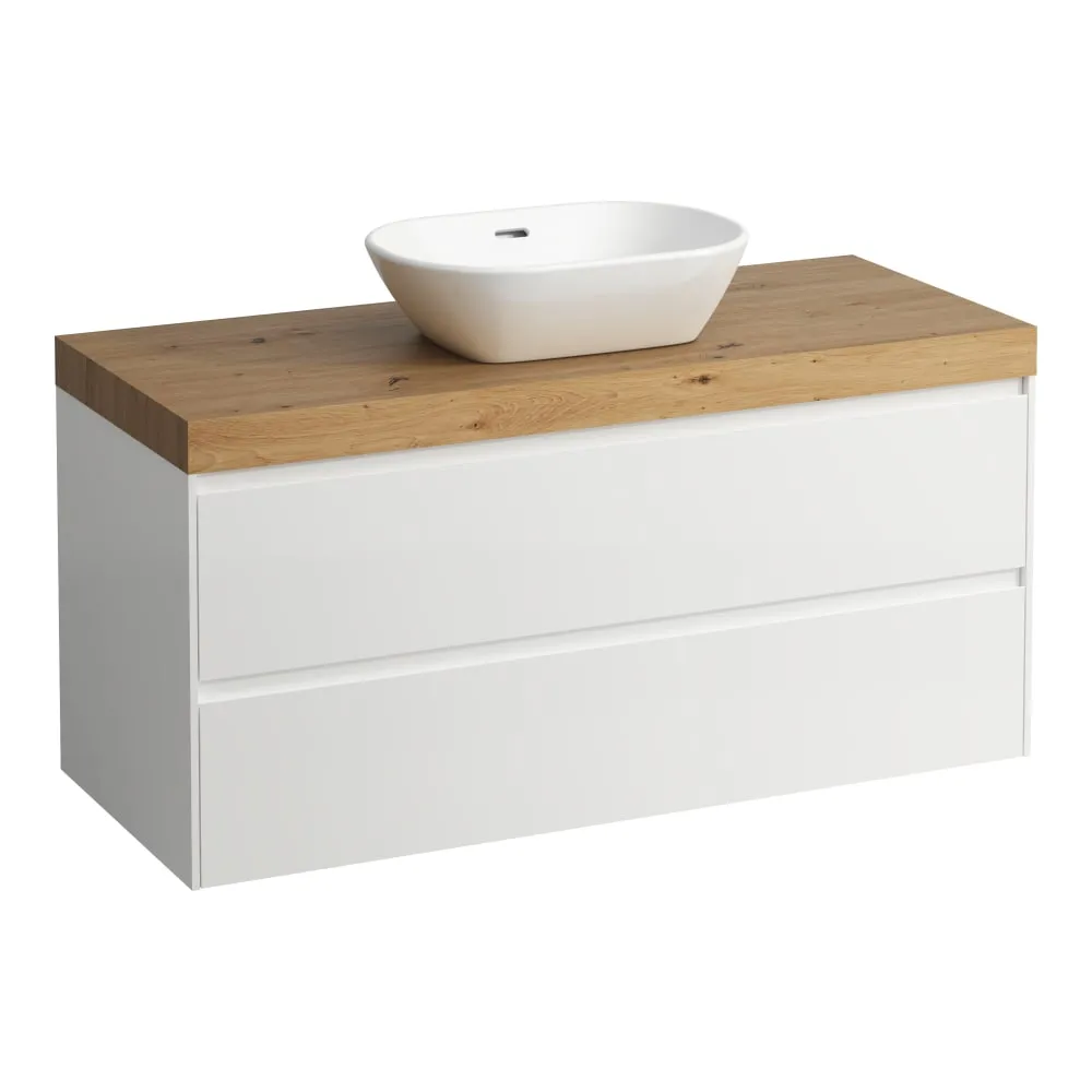 LAUFEN LANI Modular 1200, Waschtischplatte 65 mm (.267 Wildeiche), Ausschnitt Mitte, 2 Schubladen 1185 x 495 x 580 mm #H4065711129991 - 260 - Weiß matt