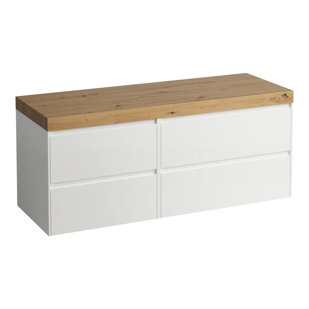 LAUFEN LANI Modular 1400, Waschtischplatte 65 mm (.267 Wildeiche), ohne Ausschnitt, 4 Schubladen: Element 800 rechts + Element 600 links 1370 x 495 x 580 mm #H4065811129991 - 260 - Weiß matt