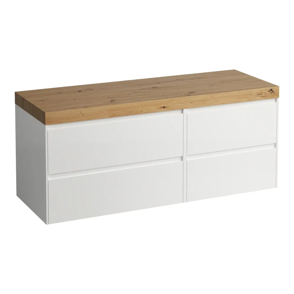 LAUFEN LANI Modular 1400, Waschtischplatte 65 mm (.267 Wildeiche), ohne Ausschnitt, 4 Schubladen: Element 800 links + Element 600 rechts 1370 x 495 x 580 mm #H4065801122661 - 260 - Weiß matt