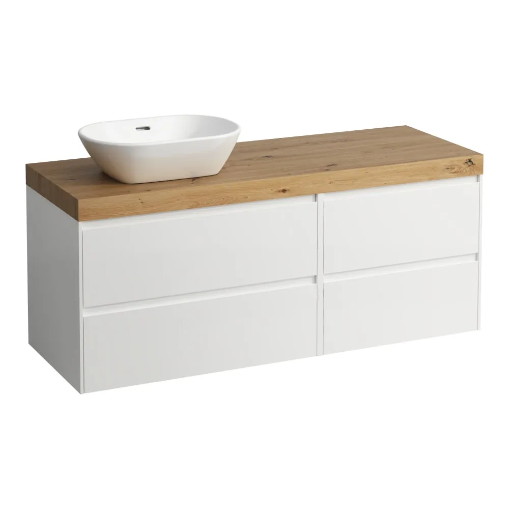 LAUFEN LANI Modular 1400, Waschtischplatte 65 mm (.267 Wildeiche), Ausschnitt links, 4 Schubladen: Element 800 links + Element 600 rechts 1370 x 495 x 580 mm #H4065821122611 - 260 - Weiß matt