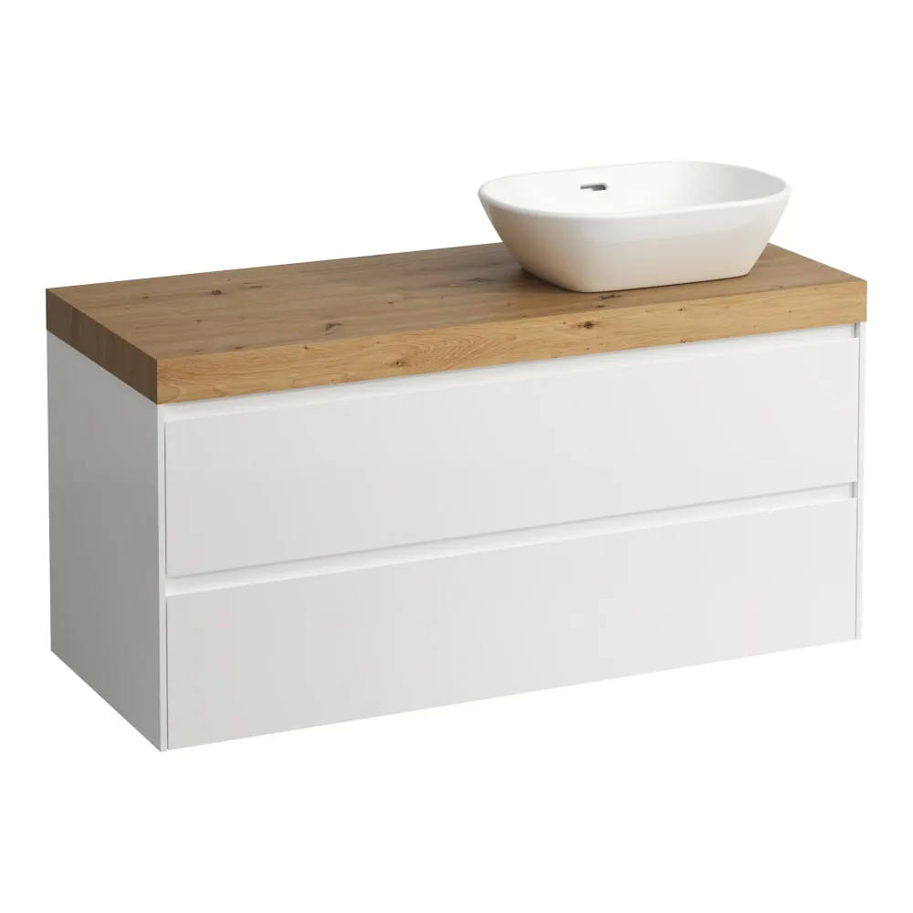 LAUFEN LANI Modular 1200, Waschtischplatte 65 mm (.267 Wildeiche), Ausschnitt rechts, 2 Schubladen 1185 x 495 x 580 mm #H4065731122601 - 260 - Weiß matt