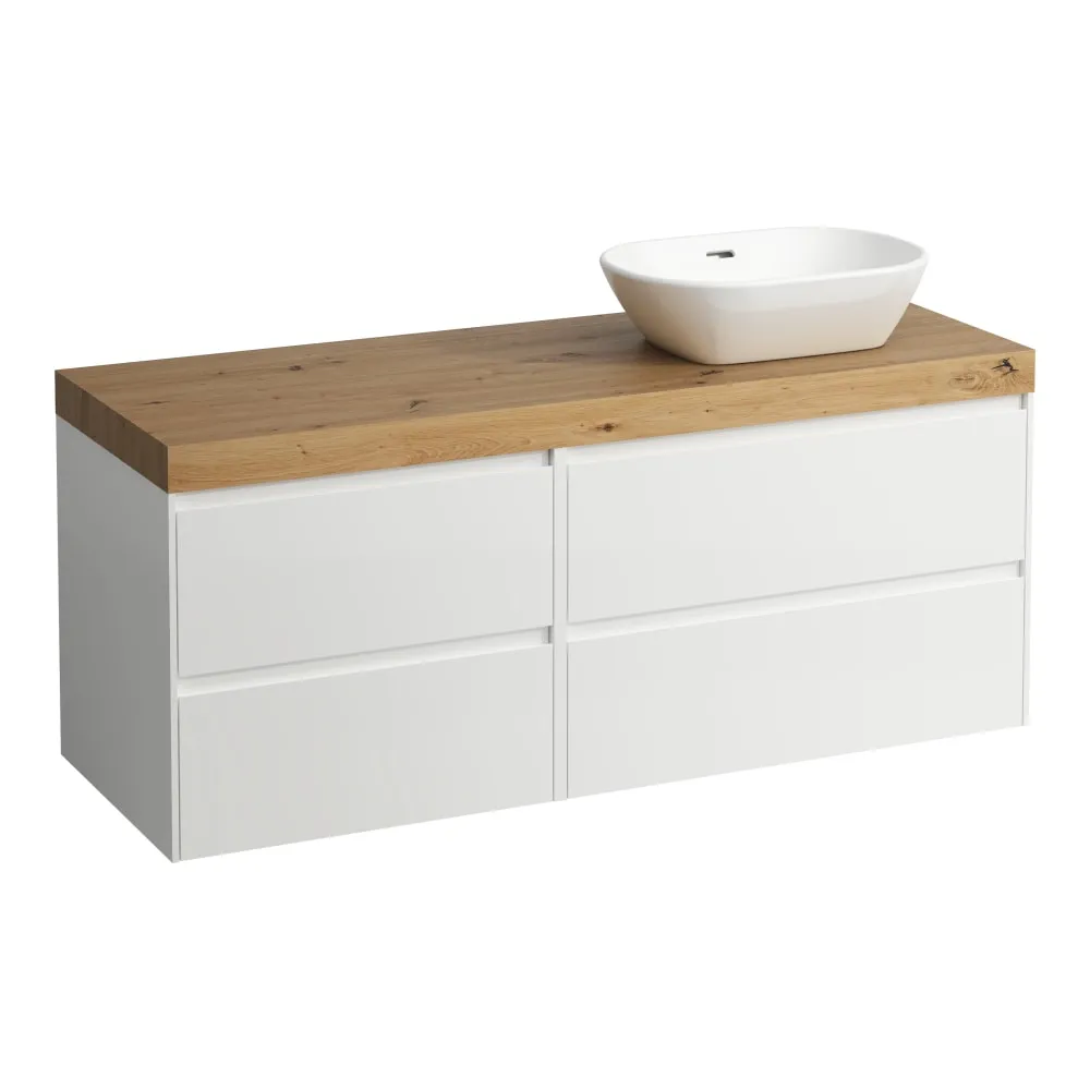 LAUFEN LANI Modular 1400, Waschtischplatte 65 mm (.267 Wildeiche), Ausschnitt rechts, 4 Schubladen: Element 800 rechts + Element 600 links 1370 x 495 x 580 mm #H4065831129901 - 260 - Weiß matt