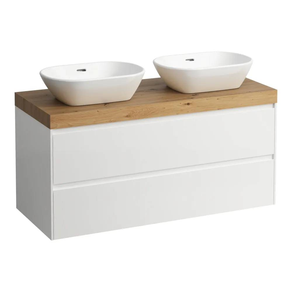 LAUFEN LANI Modular 1200, Waschtischplatte 65 mm (.267 Wildeiche), Ausschnitt links und rechts, 2 Schubladen 1185 x 495 x 580 mm #H4065741122611 - 260 - Weiß matt