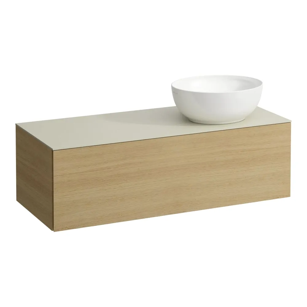LAUFEN ILBAGNOALESSI Schubladenelement 1200, 1 Schublade, Ausschnitt rechts, Calce Avorio Top inkl. gebohrtes Hahnloch, passend zu Waschtisch H818975/6 1200 x 500 x 370 mm #H4313170979991 - 250 - Eiche hell