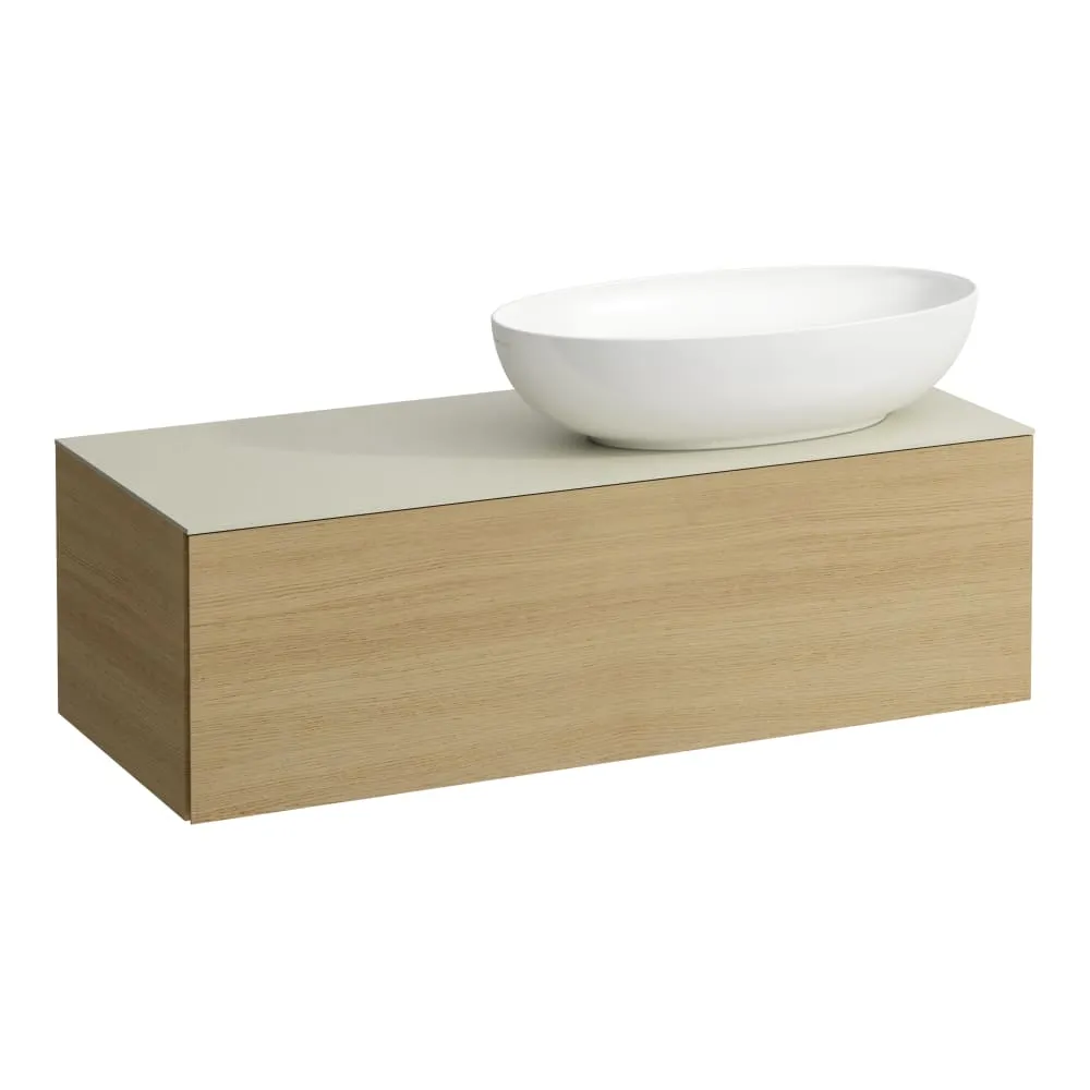 LAUFEN ILBAGNOALESSI Schubladenelement 1200, 1 Schublade, Ausschnitt rechts, Calce Avorio Top inkl. gebohrtes Hahnloch, passend zu Waschtisch H818977/8 1200 x 500 x 370 mm #H4313190979901 - 250 - Eiche hell