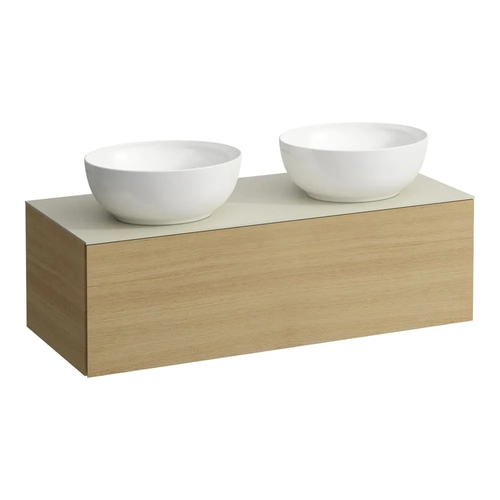 LAUFEN ILBAGNOALESSI Schubladenelement 1200, 1 Schublade, Ausschnitt links und rechts, Calce Avorio Top inkl. gebohrtes Hahnloch, passend zu Waschtisch H818975/6 1200 x 500 x 370 mm #H4313180976301 - 250 - Eiche hell