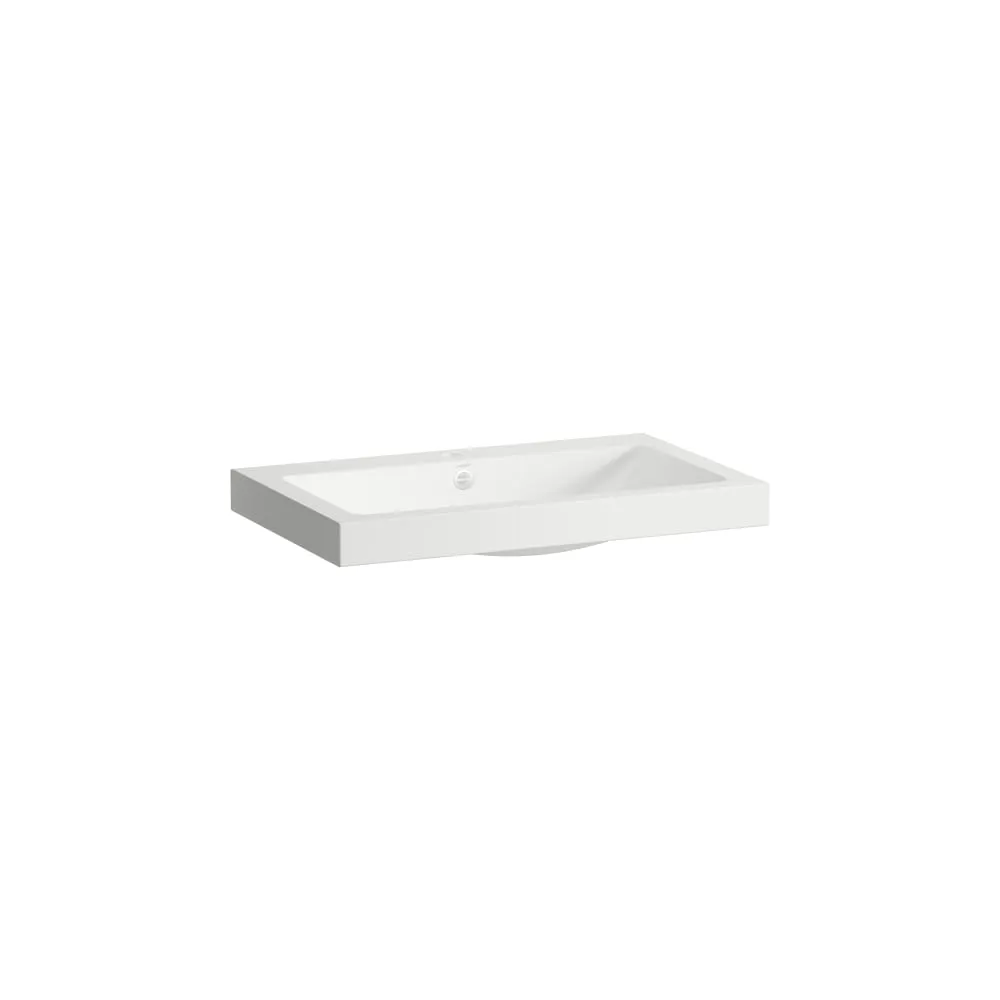 LAUFEN CLASSICS Einbauwaschtisch von oben, aus Vitreon Stahl, mit Armaturenbank, mit einem Hahnloch, mittig, mit Überlauf, inklusive Befestigungsset, Überlaufgarnitur 800 x 500 x 111 mm #H512CL70001041 - 000 - Weiß