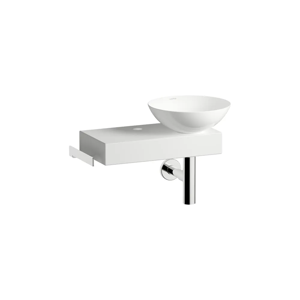 LAUFEN PICCOLO NOVO Waschplatz, wandhängend, aus Vitreon Stahl, Ablage links, mit einem Hahnloch, ohne Überlauf, inklusive Befestigungsset, Schaftventil 555 x 400 x 320 mm #H561PN37101111 - 000 - Weiß