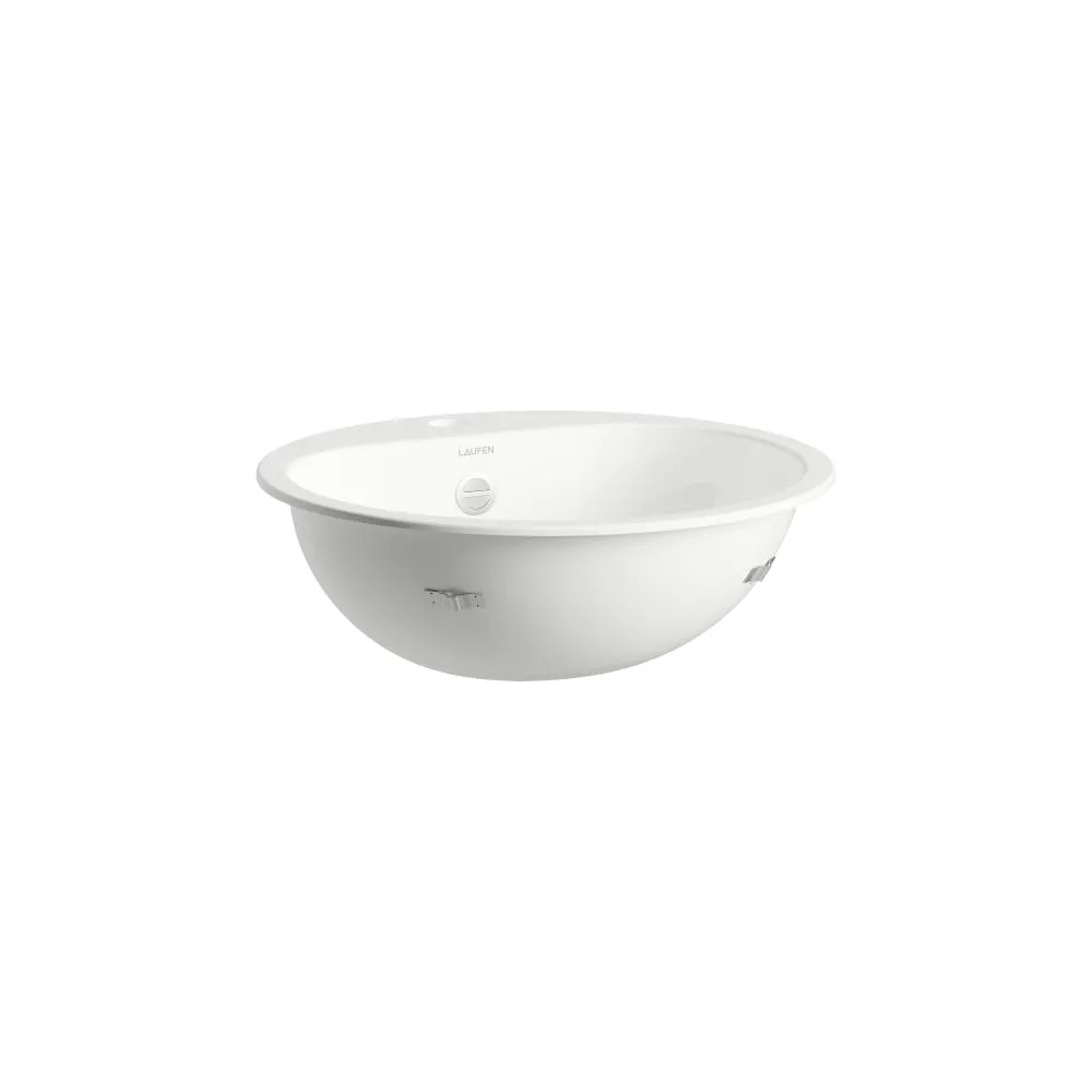 LAUFEN CLASSICS Einbauwaschtisch von oben, aus Vitreon Stahl, mit Armaturenbank, mit einem Hahnloch, mittig, mit Überlauf, inklusive Befestigungsset, Überlaufgarnitur 475 x 475 x 186 mm #H517CL60001041 - 000 - Weiß