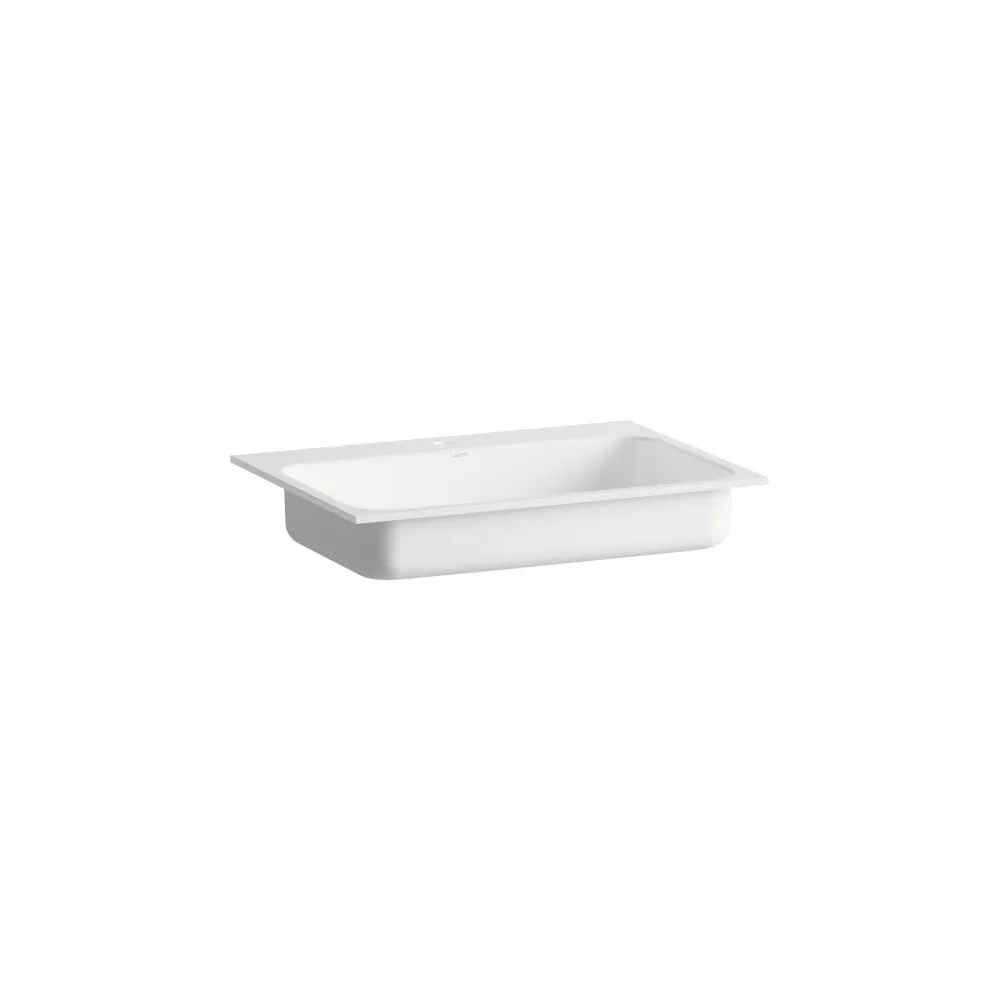 LAUFEN STREAM Einbauwaschtisch von oben, aus Vitreon Stahl, mit Armaturenbank, mit einem Hahnloch, mittig, ohne Überlauf, inklusive Befestigungsset 650 x 472 x 127 mm #H517SR70001111 - 000 - Weiß