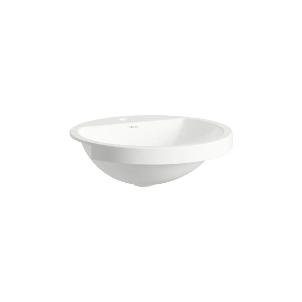 LAUFEN FORM Halbeinbauwaschtisch, aus Vitreon Stahl, mit Armaturenbank, mit einem Hahnloch, mittig, ohne Überlauf, inklusive Befestigungsset 450 x 450 x 163 mm #H516FM50001111 - 000 - Weiß