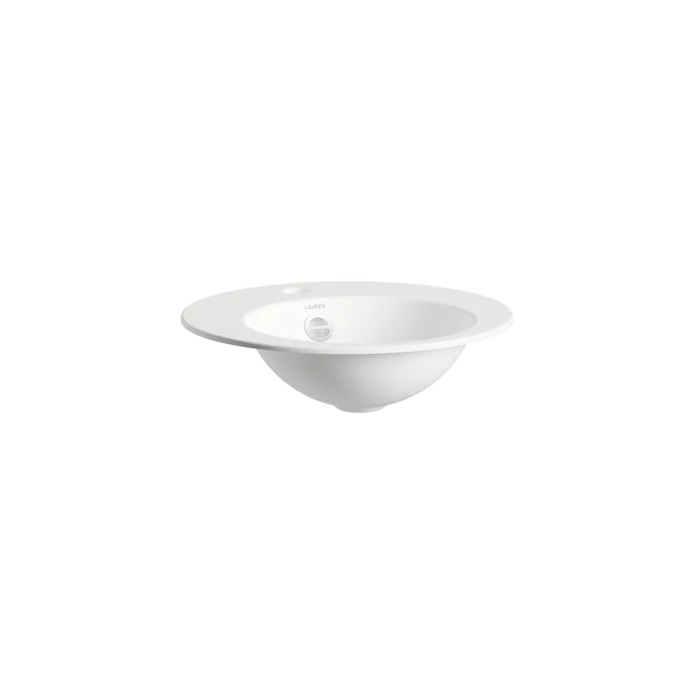 LAUFEN FORM Einbauwaschtisch von oben, aus Vitreon Stahl, mit Armaturenbank, mit einem Hahnloch, mittig, mit Überlauf, inklusive Befestigungsset, Überlaufgarnitur 400 x 400 x 110 mm #H517FM30001041 - 000 - Weiß