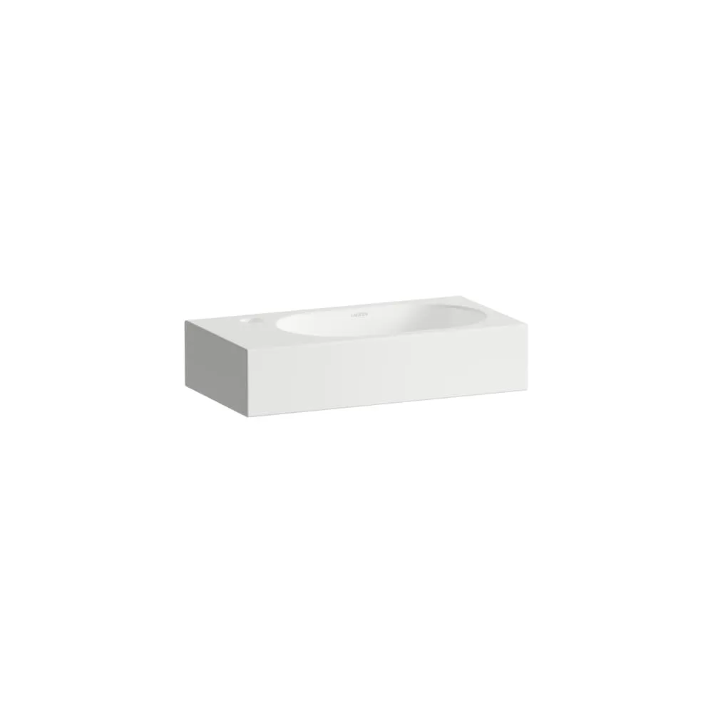 LAUFEN FUSION.S Waschtisch, wandhängend, aus Vitreon Stahl, Ablage links, mit Armaturenbank, mit einem Hahnloch, ohne Überlauf, inklusive Befestigungsset, Schaftventil 450 x 236 x 100 mm #H515FS30001111 - 000 - Weiß