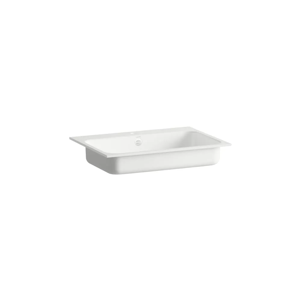 LAUFEN STREAM Einbauwaschtisch von oben, aus Vitreon Stahl, mit Armaturenbank, mit einem Hahnloch, mittig, mit Überlauf, inklusive Befestigungsset, Überlaufgarnitur 650 x 472 x 127 mm #H517SR70001041 - 000 - Weiß