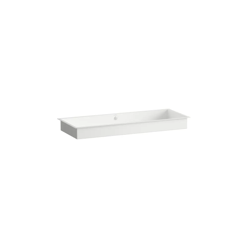 LAUFEN METAPHOR Einbauwaschtisch von unten, aus Vitreon Stahl, ohne Armaturenbank, ohne Hahnloch, mit Überlauf, inklusive Befestigungsset, Überlaufgarnitur 1044 x 419 x 111 mm #H513ME90001091 - 000 - Weiß