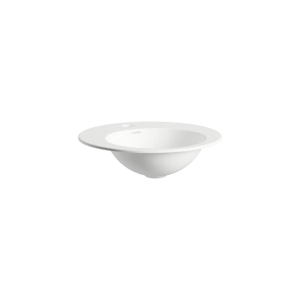 LAUFEN FORM Einbauwaschtisch von oben, aus Vitreon Stahl, mit Armaturenbank, mit einem Hahnloch, mittig, ohne Überlauf, inklusive Befestigungsset 400 x 400 x 110 mm #H517FM30001111 - 000 - Weiß