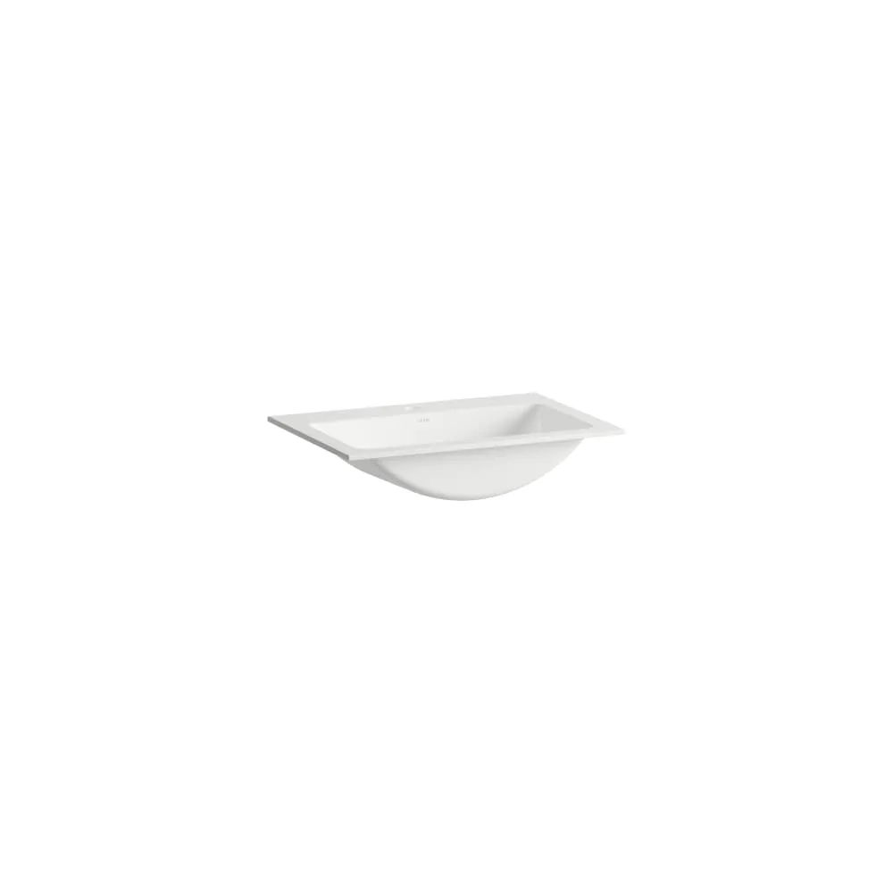 LAUFEN CLASSICS Einbauwaschtisch von oben, aus Vitreon Stahl, mit Armaturenbank, mit einem Hahnloch, mittig, ohne Überlauf, inklusive Befestigungsset 585 x 405 x 143 mm #H517CL30001111 - 000 - Weiß