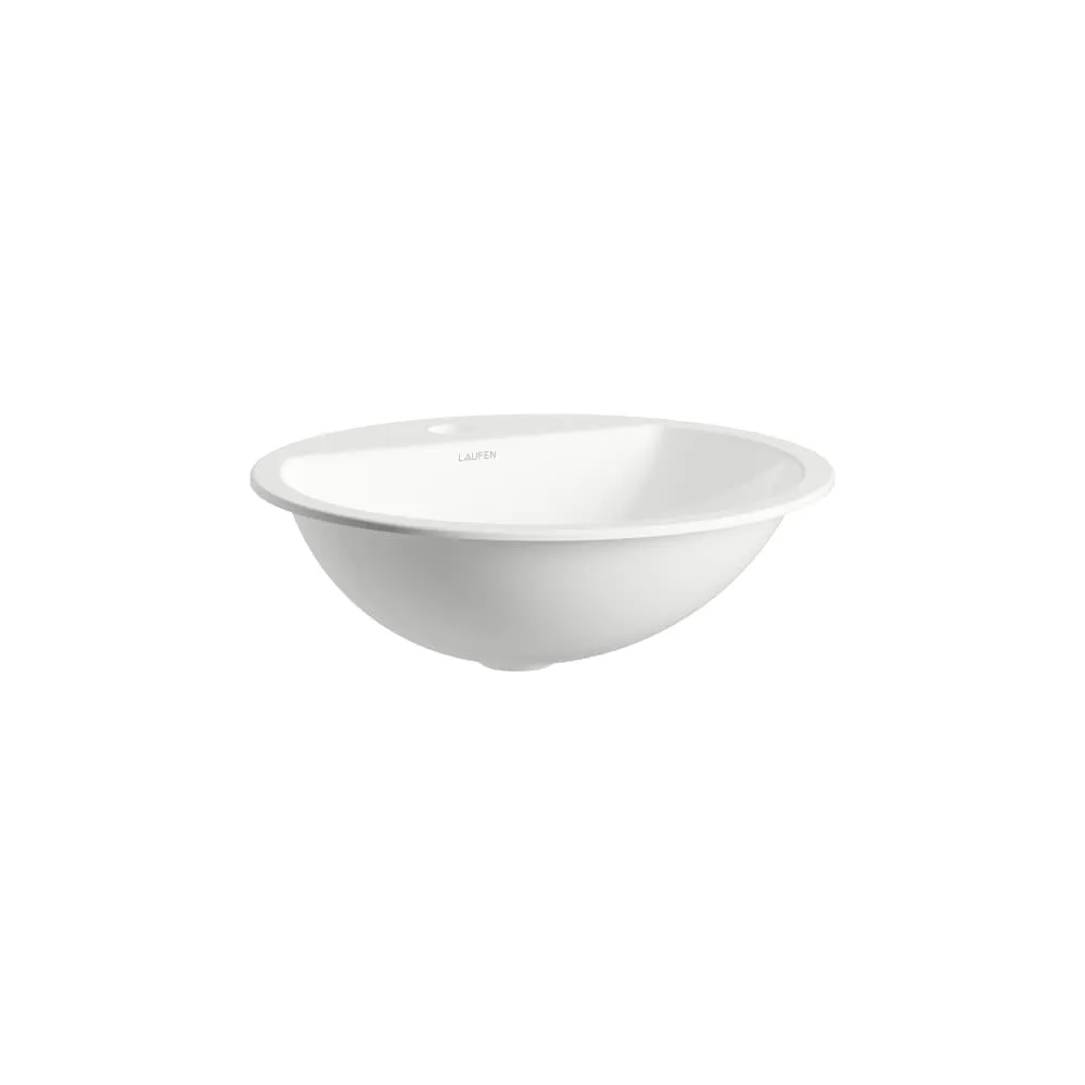 LAUFEN FORM Einbauwaschtisch von oben, aus Vitreon Stahl, mit Armaturenbank, mit einem Hahnloch, mittig, ohne Überlauf, inklusive Befestigungsset 450 x 450 x 163 mm #H517FM50001111 - 000 - Weiß