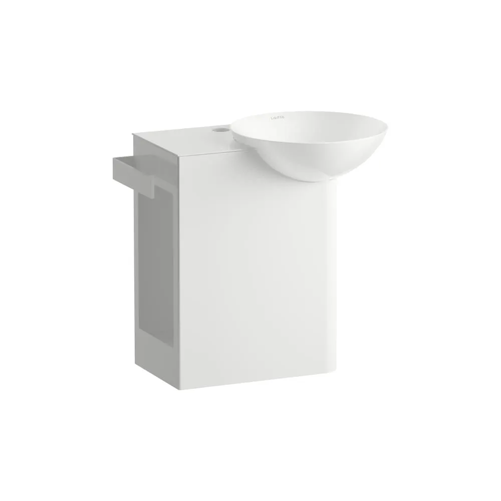 LAUFEN INSERT Waschplatz, wandhängend, aus Vitreon Stahl, Ablage links, mit einem Hahnloch, ohne Überlauf, inklusive Befestigungsset, Schaftventil 485 x 317 x 470 mm #H585IN30001111 - 000 - Weiß