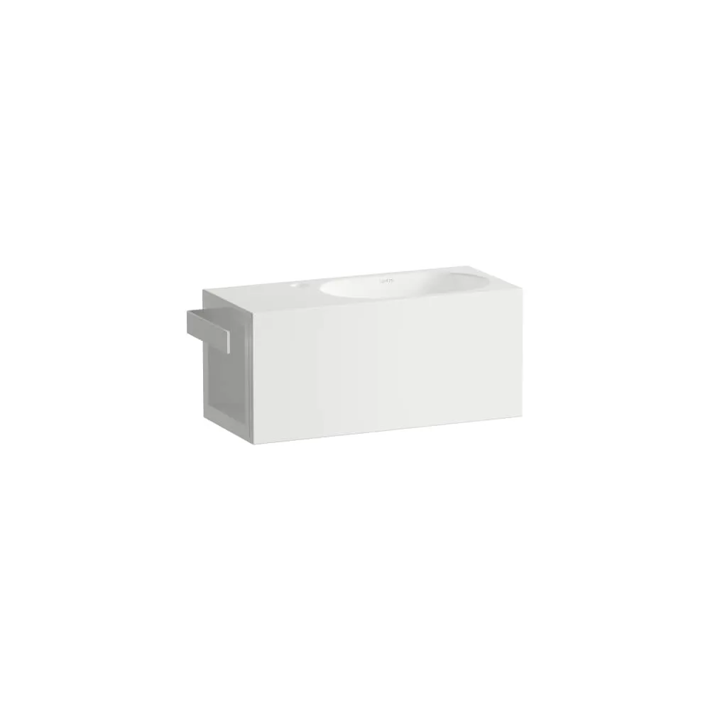 LAUFEN FUSION.S Waschplatz, wandhängend, aus Vitreon Stahl, Ablage links, mit einem Hahnloch, ohne Überlauf, inklusive Befestigungsset, Schaftventil 535 x 236 x 240 mm #H585FS30001111 - 000 - Weiß