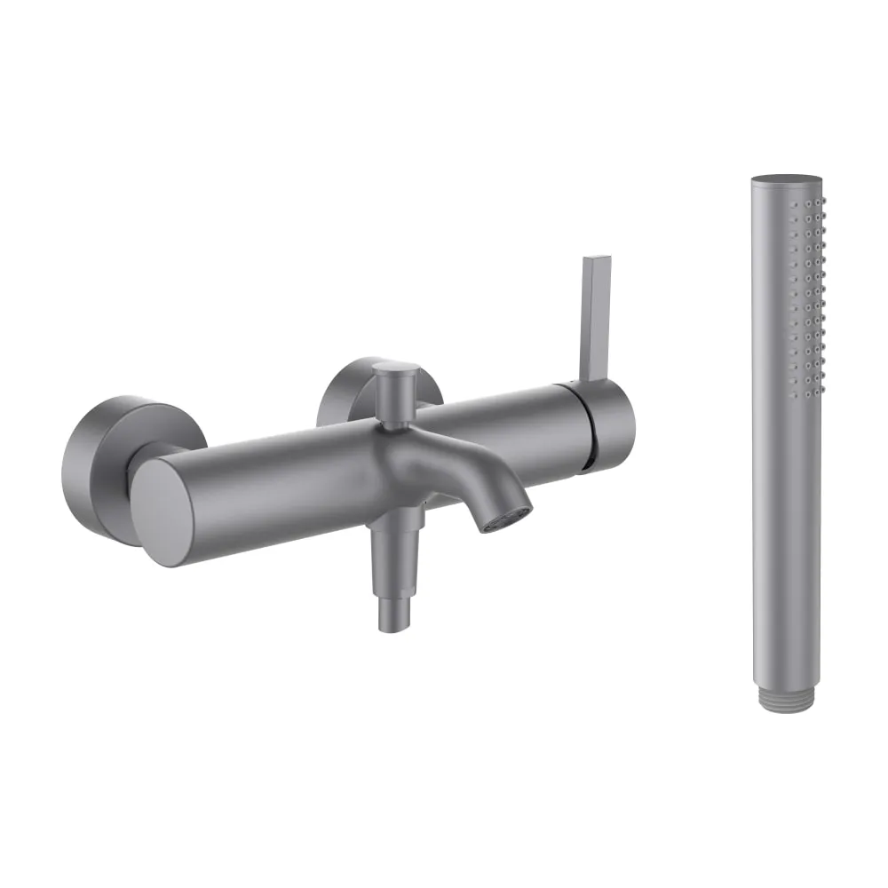 LAUFEN Kartell LAUFEN Bademischer, Anschlussdistanz 134-166 mm, Ausladung 165 mm, mit Verschraubungen, mit Kunststoffschlauch 1800 mm, mit Handbrause TwinStick, PVD inox look #H3213370901411