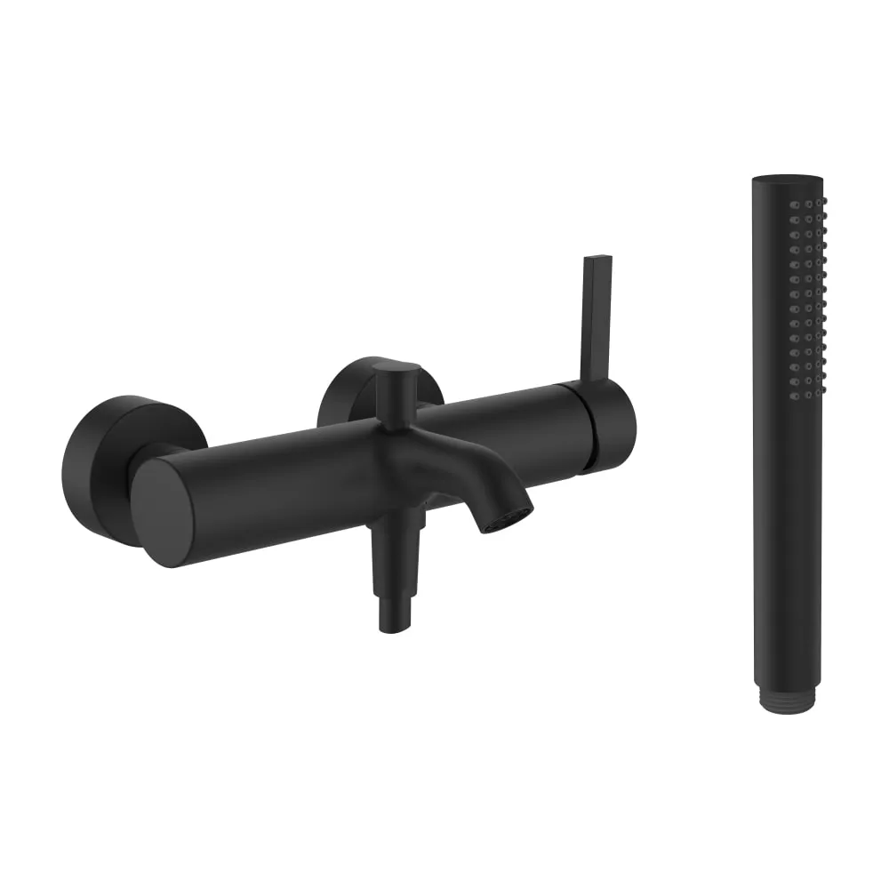 LAUFEN Kartell LAUFEN Bademischer, Anschlussdistanz 134-166 mm, Ausladung 165 mm, mit Verschraubungen, mit Kunststoffschlauch 1800 mm, mit Handbrause TwinStick, PVD Titanschwarz matt #H3213370811411