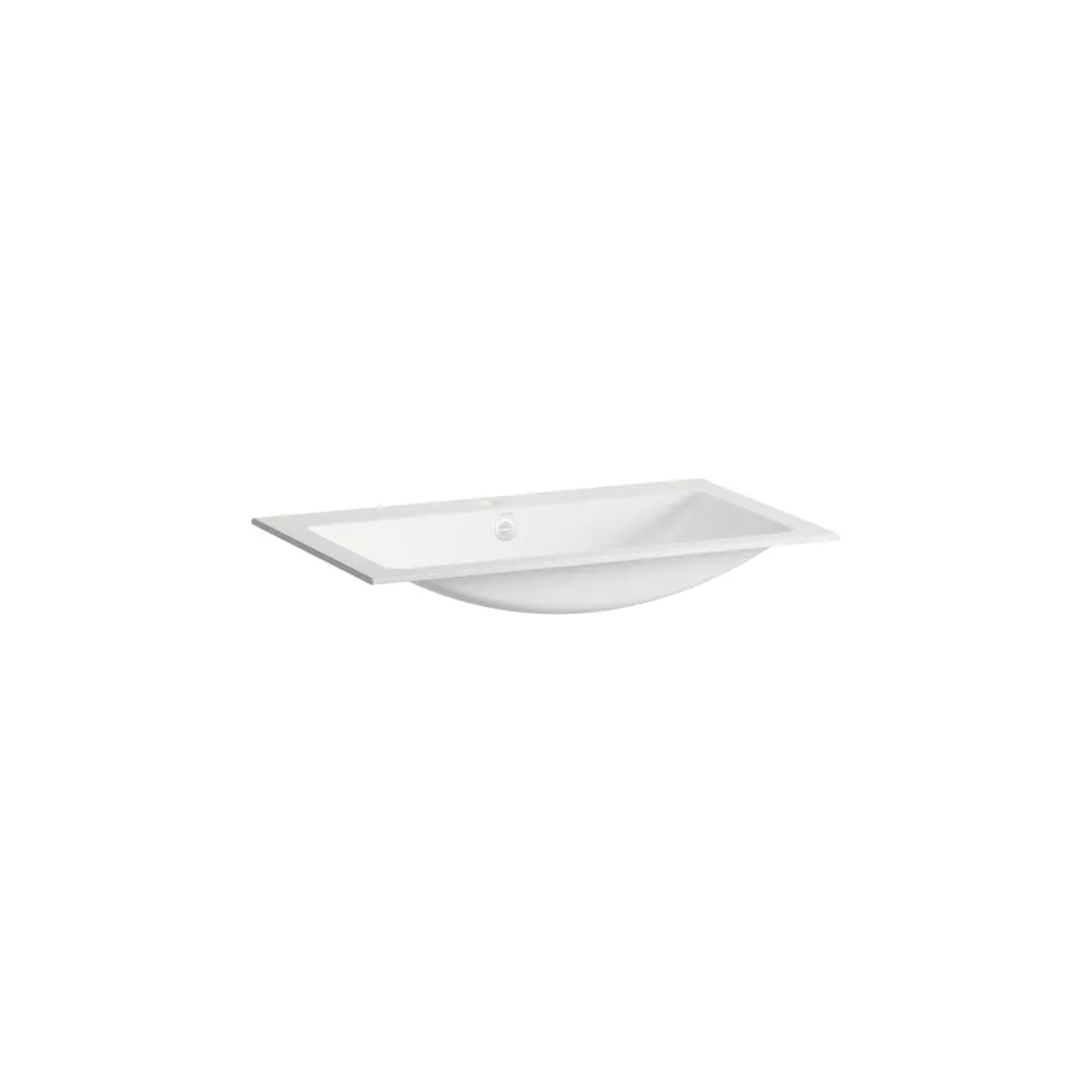 LAUFEN CLASSICS Einbauwaschtisch von oben, aus Vitreon Stahl, mit Armaturenbank, mit einem Hahnloch, mittig, mit Überlauf, inklusive Befestigungsset, Überlaufgarnitur 800 x 500 x 120 mm #H517CL40001041 - 000 - Weiß