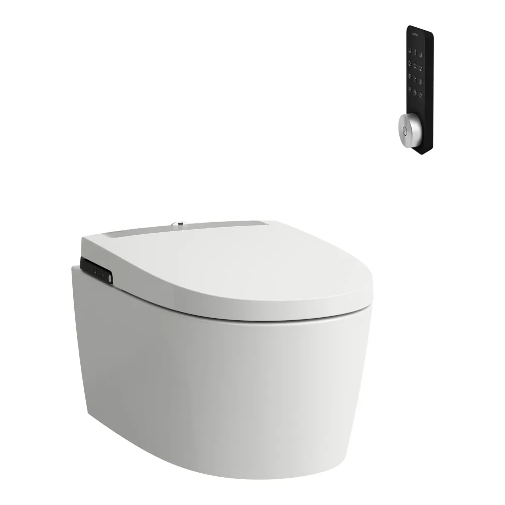 LAUFEN CLEANET ALVIA Dusch-WC wandhängend, Tiefspüler, spülrandlos, inkl. Sitz und Deckel mit automatischer Öffnung und Absenkautomatik, inkl. beheiztem Sitz, Fernbedienung,W-LAN, Föhn, UV-Desinfektion und Umgebungslicht, mit EU-Stecker 600 x 410 x 370 mm #H8211604000001 - 400 - Weiẞ LCC (LAUFEN Clean Coat)