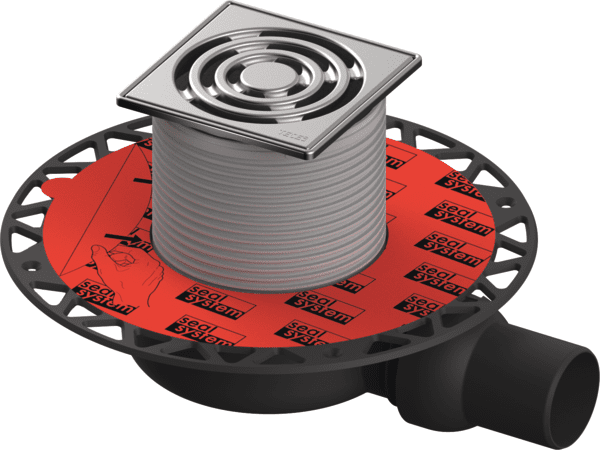 TECE TECEdrainpoint S 113 Ablaufset superflach mit Seal System Universalflansch und Edelstahlrostrahmen, ohne Zulauf #3601106