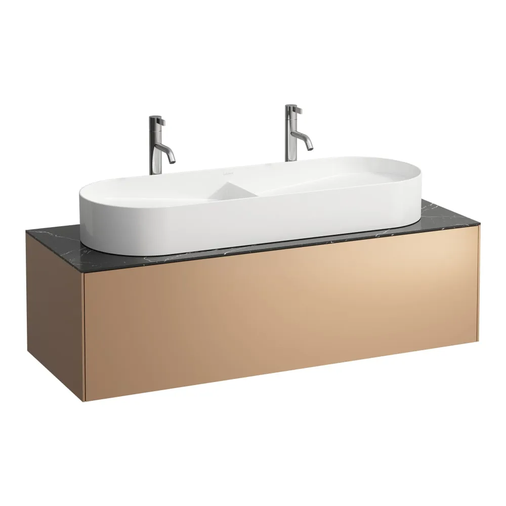 LAUFEN SONAR Schubladenelement, 1 Schublade, passend zu Doppelwaschtisch-Schalen H812348, H812349, Ausschnitt Mitte 1175 x 455 x 340 mm #H4054710341411 - 141 - Deckplatte Nero Marquina, Korpus/Front Kupfer (lackiert)