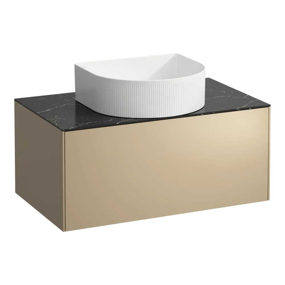 LAUFEN SONAR Schubladenelement, 1 Schublade, passend zu Waschtisch-Schalen H812340, H812341, H812342, H812343, Ausschnitt Mitte 775 x 455 x 340 mm #H4054110341401 - 140 - Deckplatte Nero Marquina, Korpus/Front Gold (lackiert)