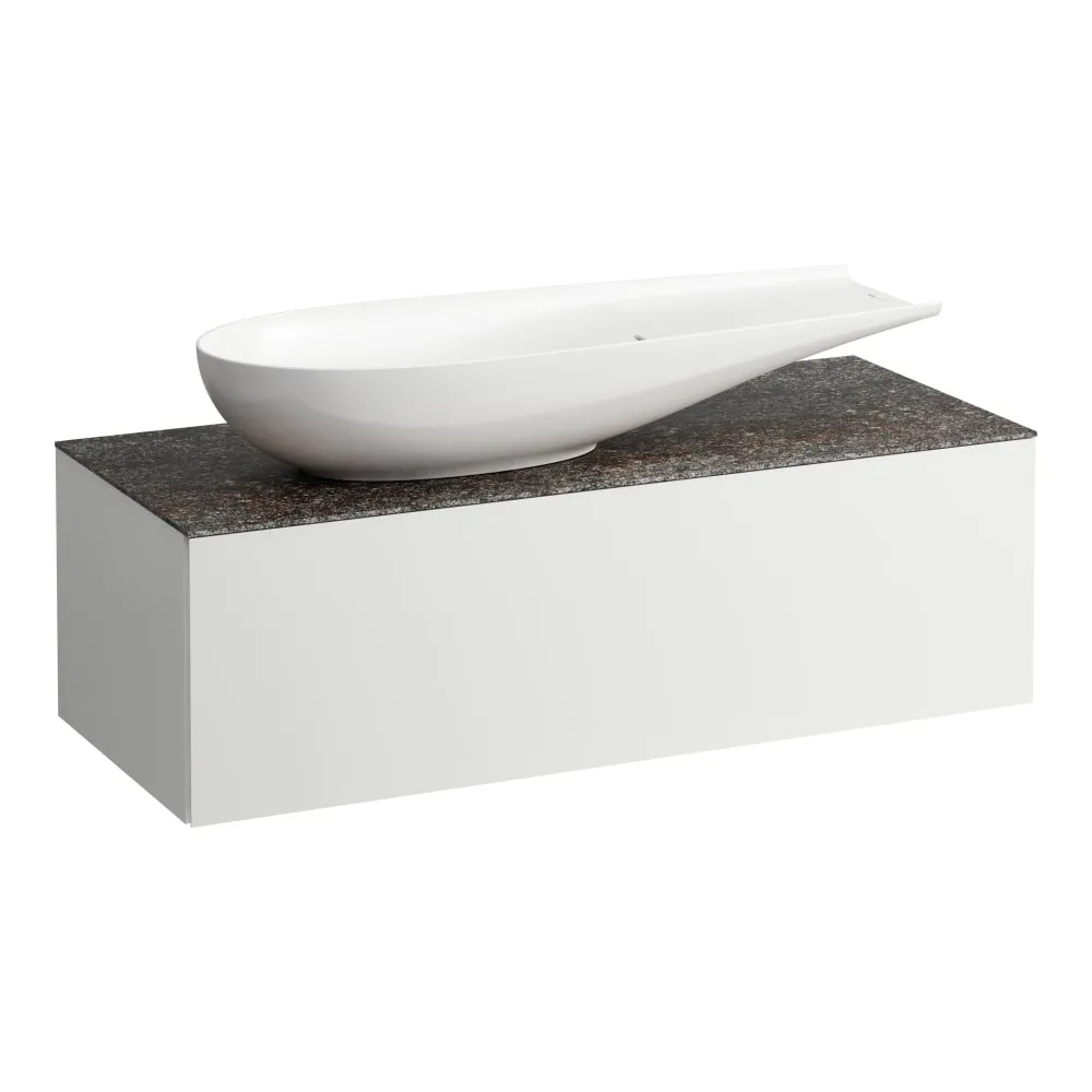 LAUFEN ILBAGNOALESSI Schubladenelement 1200, 1 Schublade, Ausschnitt links, Marrone Naturale Top inkl. gebohrtes Hahnloch, passend zu Waschtisch H818974 1200 x 500 x 370 mm #H4323240972601 - 260 - Weiß matt