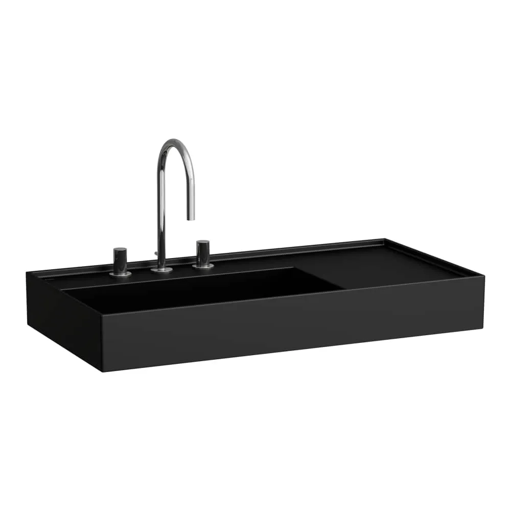 LAUFEN Kartell LAUFEN Waschtisch, Ablage rechts, mit verdecktem Ablauf 900 x 460 x 120 mm #H8103387161111 - 716 - Schwarz matt