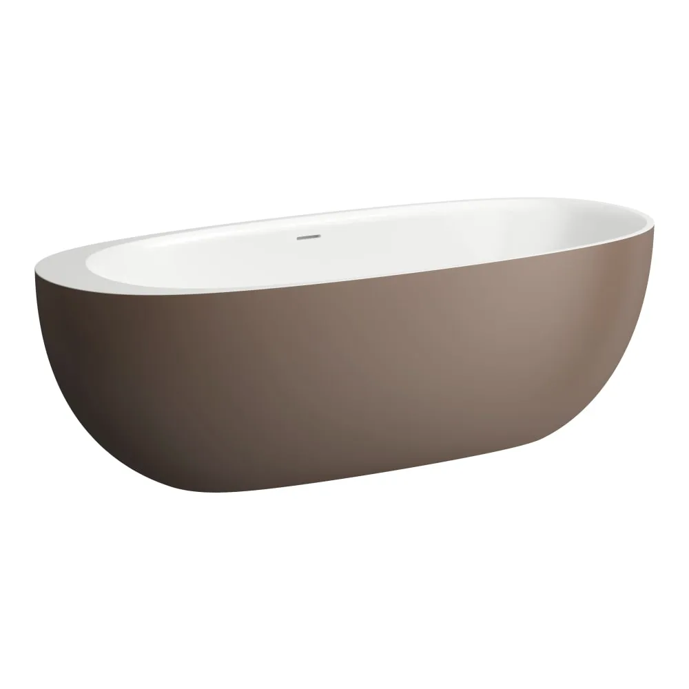 LAUFEN ILBAGNOALESSI Freistehende Badewanne, aus Mineralgusswerkstoff Sentec, mit Mittelablauf 1850 x 800 x 590 mm #H2209721660001 - 166 - Caffè matt außen/weiß matt innen