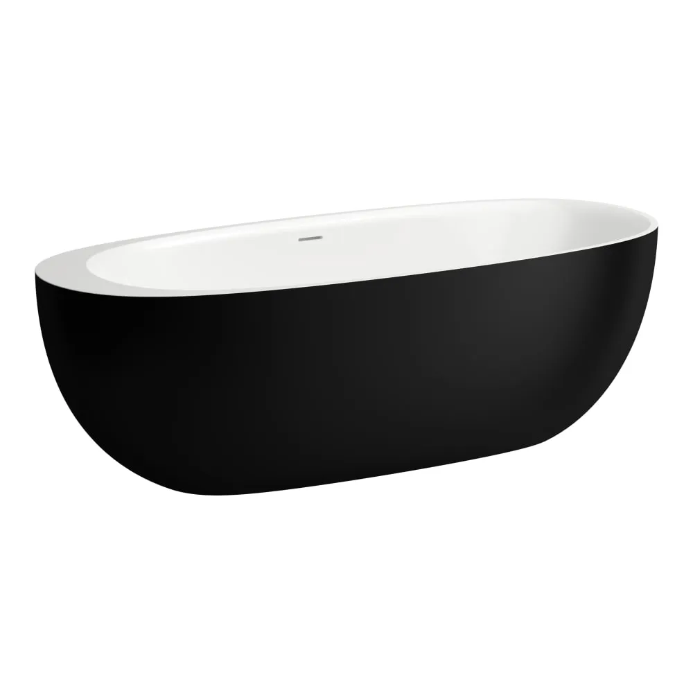 LAUFEN ILBAGNOALESSI Freistehende Badewanne, aus Mineralgusswerkstoff Sentec, mit Mittelablauf 1850 x 800 x 590 mm #H2209720650001 - 065 - Schwarz matt außen/weiß matt innen