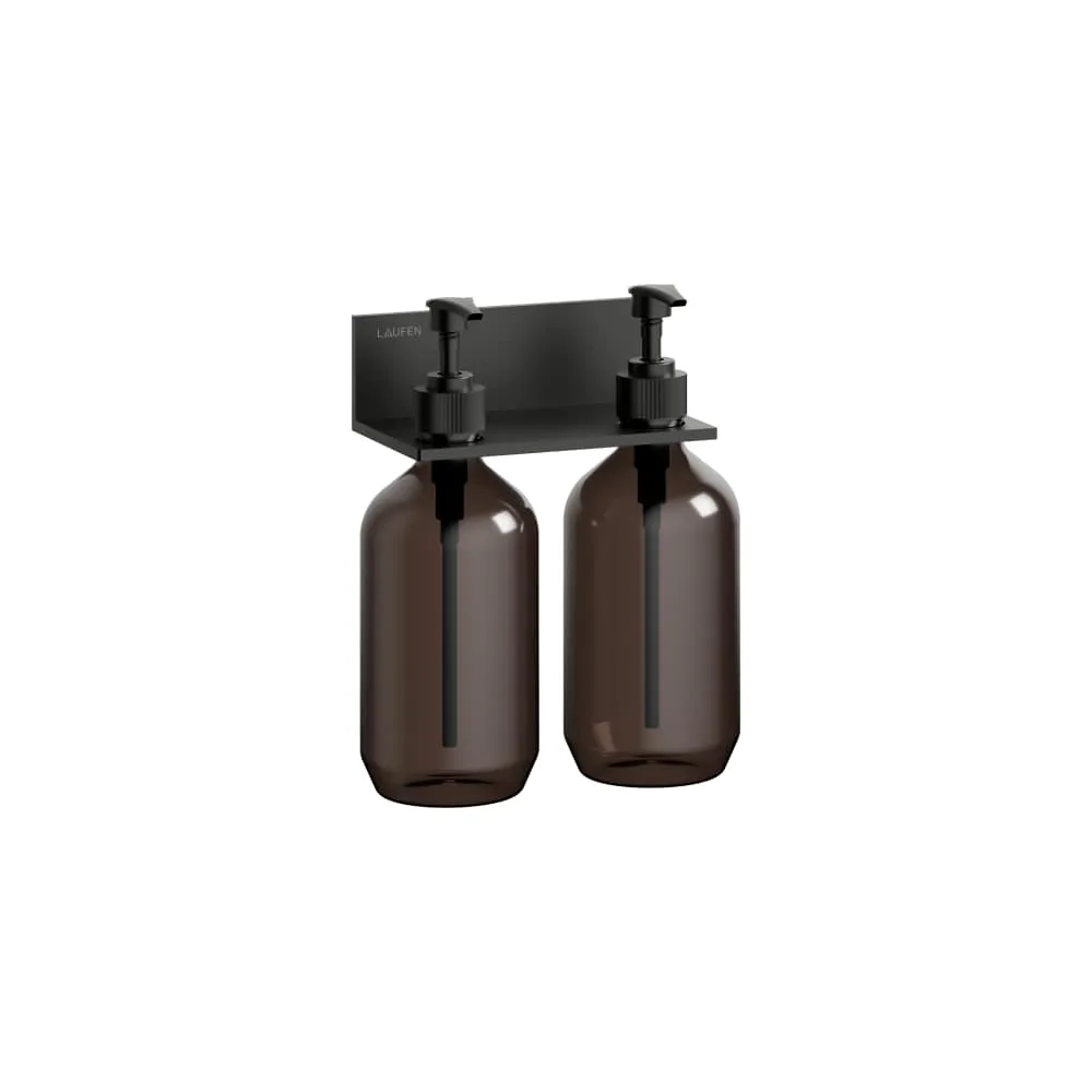 LAUFEN ASSIST Ablage 134 mm, Aluminium, Ausschnitt Lotionspender 2-fach, zwei Kunstoffflaschen 166 x 101 x 196 mm #H383AS04500001 - 450 - Schwarz matt