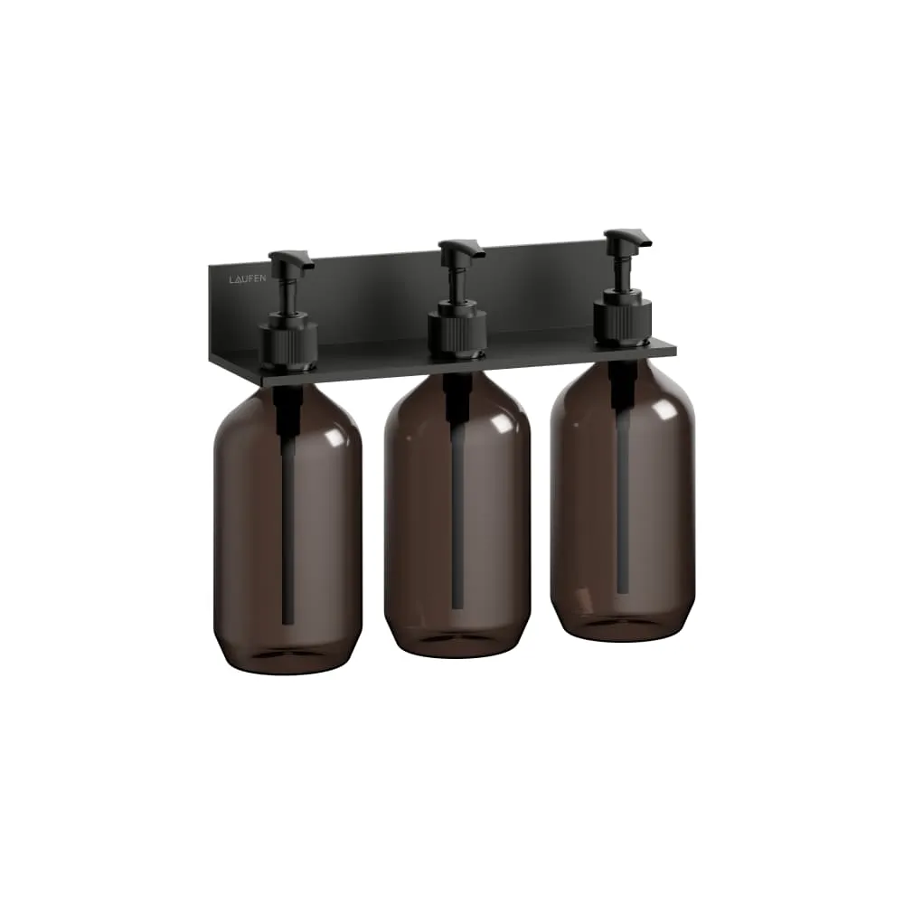 LAUFEN ASSIST Ablage 225 mm, Aluminium, Ausschnitt Lotionspender 3-fach, 3 Kunstoffflaschen 257 x 101 x 196 mm #H383AS14500001 - 450 - Schwarz matt