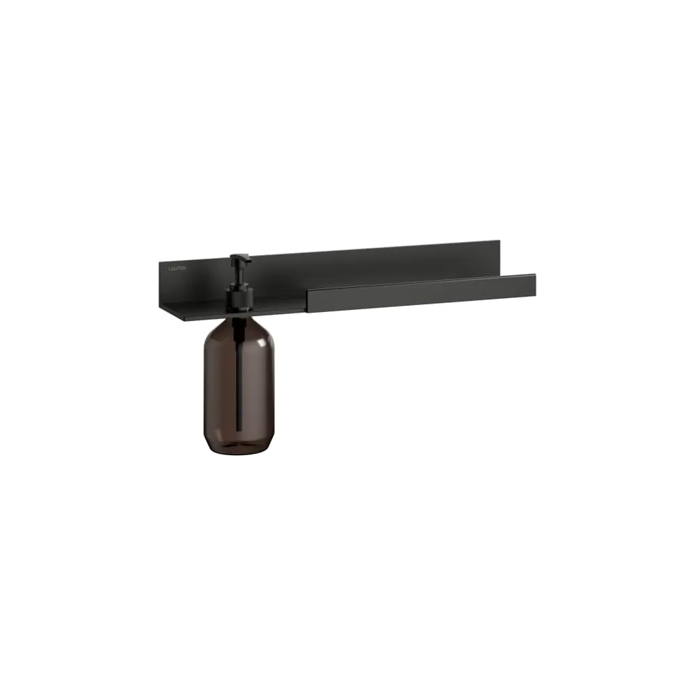 LAUFEN ASSIST Ablage 400 mm, Aluminium, Ausschnitt Lotionspender links, Ausschnitt Handtuch rechts, Kunststoffflasche 400 x 100 x 50 mm #H385AS14500021 - 450 - Schwarz matt