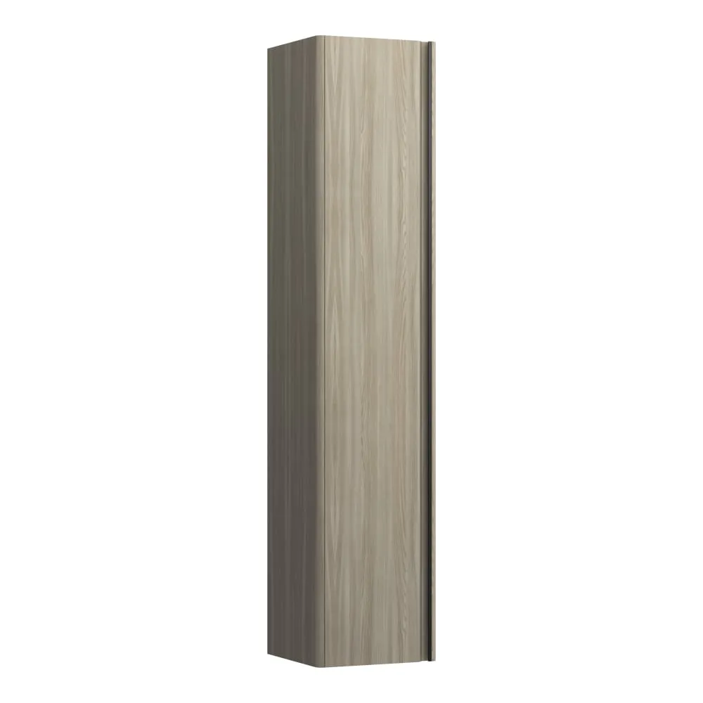LAUFEN BASE Hochschrank, 1 Tür, Scharnier links, 1 fester Fachboden und 4 Glasablagen, mit Griff Aluminium schwarz 350 x 335 x 1650 mm #H4030331102621 - 262 - Ulme hell