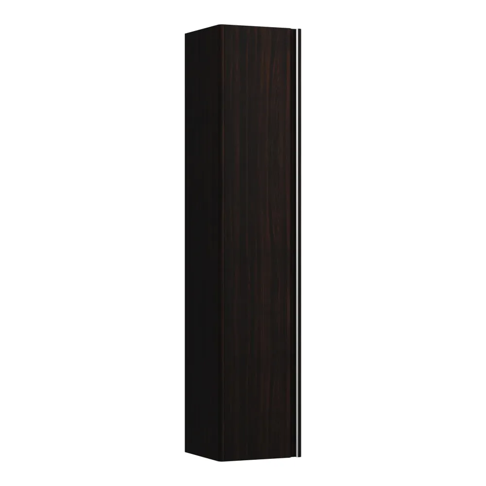 LAUFEN BASE Hochschrank, 1 Tür, Scharnier links, 1 fester Fachboden und 4 Glasablagen, mit Griff Aluminium eloxiert 350 x 335 x 1650 mm #H4030311102631 - 263 - Ulme dunkel