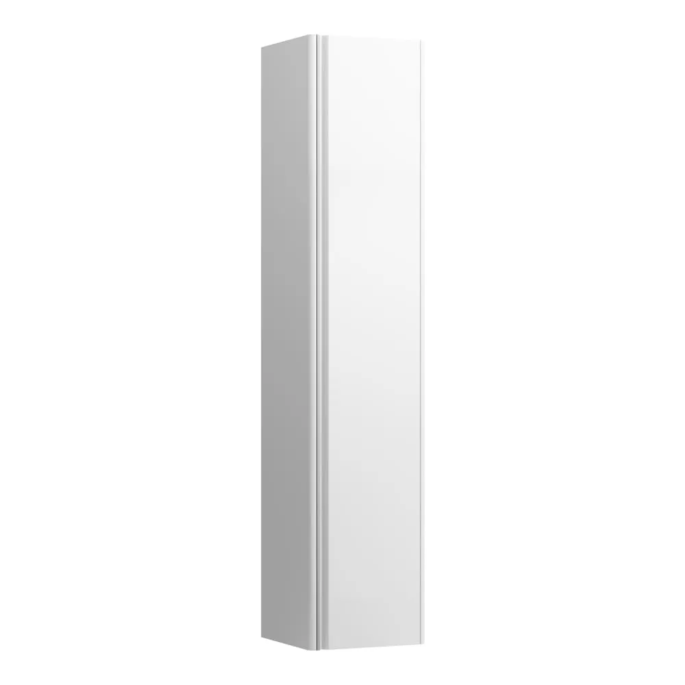 LAUFEN BASE Hochschrank, 1 Tür, Scharnier rechts, 1 fester Fachboden und 4 Glasablagen, mit Griff Aluminium eloxiert 350 x 335 x 1650 mm #H4030321102611 - 261 - Weiß glänzend