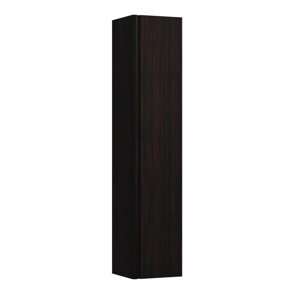 LAUFEN BASE Hochschrank, 1 Tür, Scharnier rechts, 1 fester Fachboden und 4 Glasablagen, mit Griff Aluminium schwarz 350 x 335 x 1650 mm #H4030341102631 - 263 - Ulme dunkel