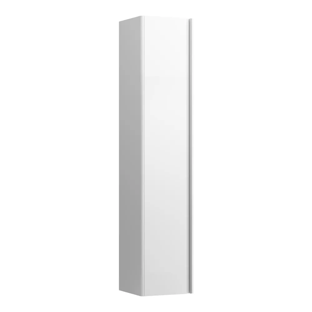 LAUFEN BASE Hochschrank, 1 Tür, Scharnier links, 1 fester Fachboden und 4 Glasablagen, mit Griff Aluminium eloxiert 350 x 335 x 1650 mm #H4030311102611 - 261 - Weiß glänzend