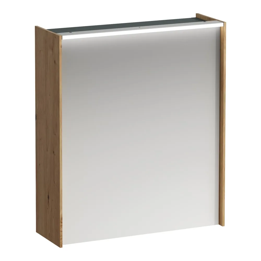 LAUFEN LANI Spiegelschrank 600, 1 Tür, Türanschlag links, mit LED Lichtelement horizontal, 2 Glasfachböden, 1 Steckdose (EU) 620 x 210 x 715 mm #H4037311122671 - 267 - Wildeiche