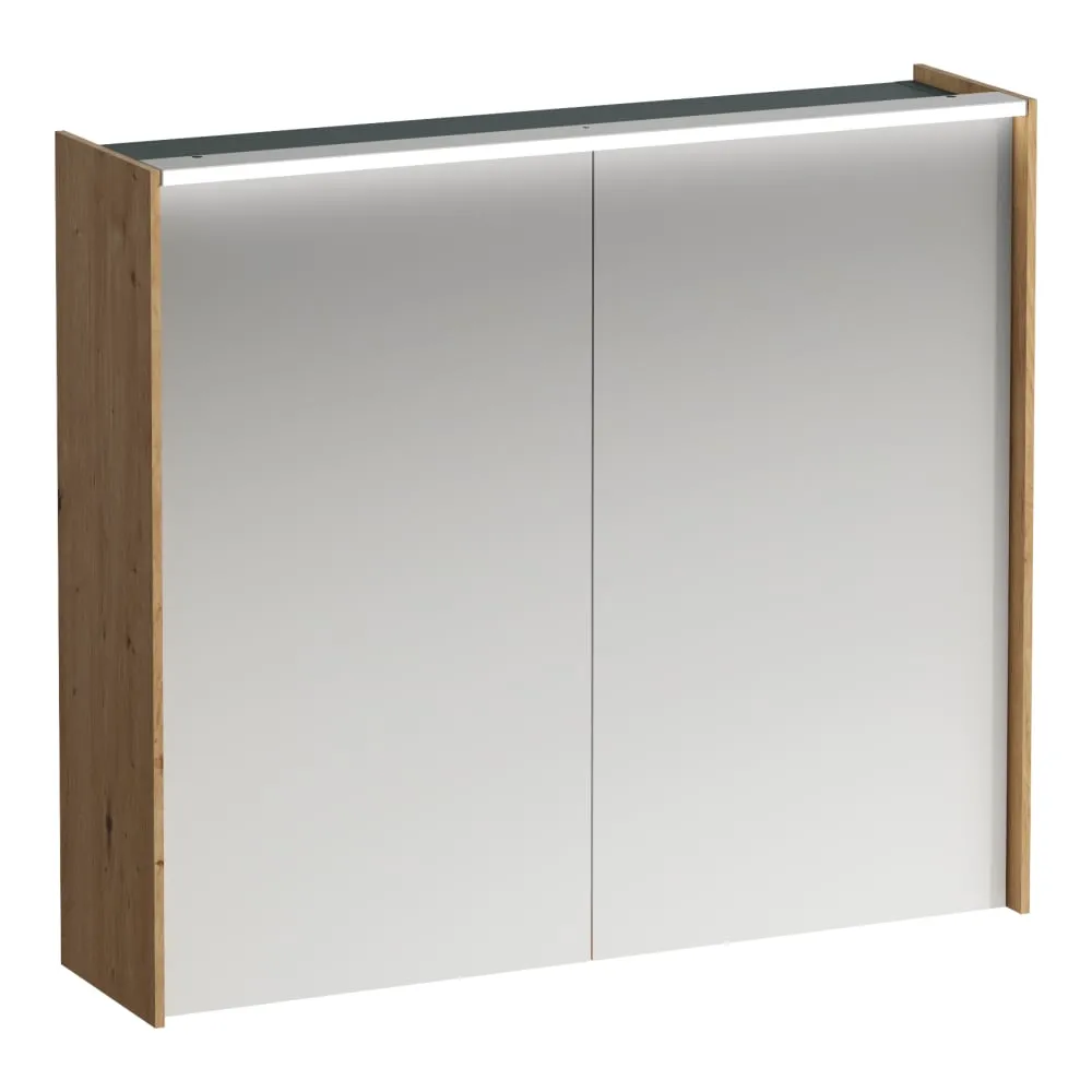 LAUFEN LANI Spiegelschrank 800, 2 Türen, mit LED Lichtelement horizontal, 2 Glasfachböden, 1 Steckdose (EU) 820 x 210 x 715 mm #H4037621122671 - 267 - Wildeiche