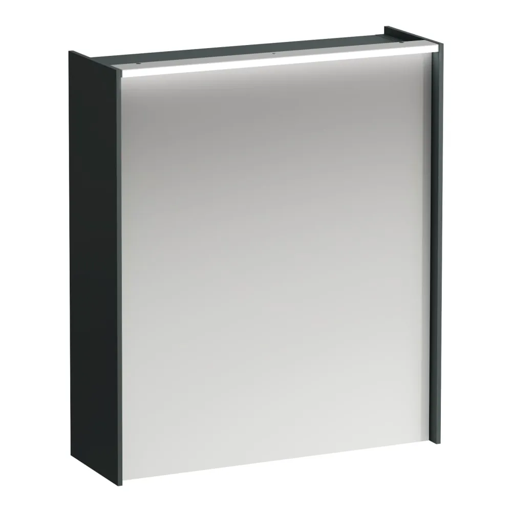 LAUFEN LANI Spiegelschrank 600, 1 Tür, Türanschlag rechts, mit LED Lichtelement horizontal, 2 Glasfachböden, 1 Steckdose (EU) 620 x 210 x 715 mm #H4037321122661 - 266 - Verkehrsgrau