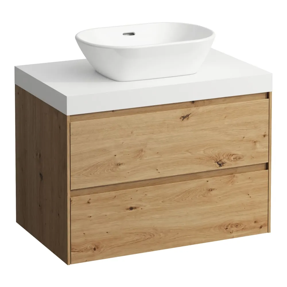 LAUFEN LANI Modular 800, Waschtischplatte 65 mm (.260 Weiß matt), Ausschnitt Mitte, 2 Schubladen 785 x 495 x 580 mm #H4045511122671 - 267 - Wildeiche