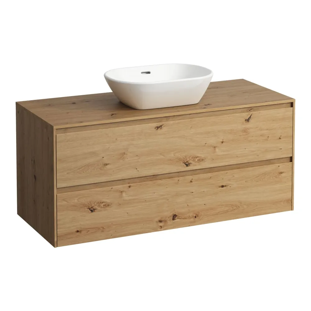 LAUFEN LANI Schubladenelement 1200, 2 Schubladen, Ausschnitt Mitte, Abdeckplatte 12 mm 1180 x 495 x 525 mm #H4043311122671 - 267 - Wildeiche