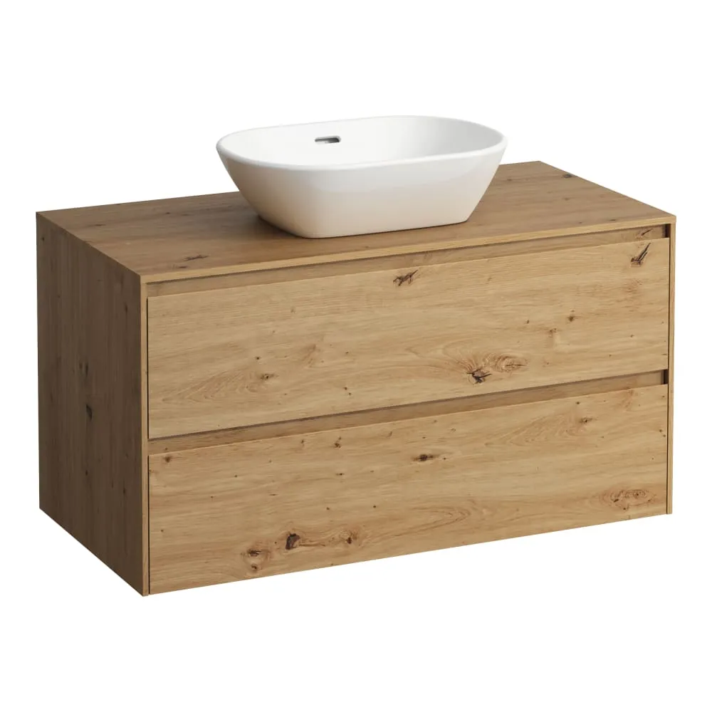 LAUFEN LANI Schubladenelement 1000, 2 Schubladen, Ausschnitt Mitte, Abdeckplatte 12 mm 985 x 495 x 525 mm #H4043211122671 - 267 - Wildeiche