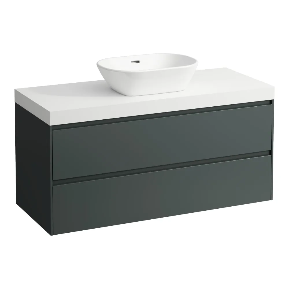 LAUFEN LANI Modular 1200, Waschtischplatte 65 mm (.260 Weiß matt), Ausschnitt Mitte, 2 Schubladen 1185 x 495 x 580 mm #H4045711122661 - 266 - Verkehrsgrau
